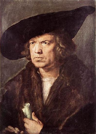 Albrecht Durer Portrait of a Man with Baret and Scroll oil painting image